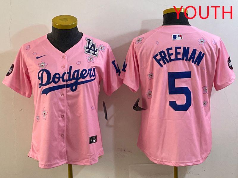 Youth Los Angeles Dodgers #5 Freeman Pink Sakura Edition 2025 Nike MLB Jersey style 8->youth mlb jersey->Youth Jersey